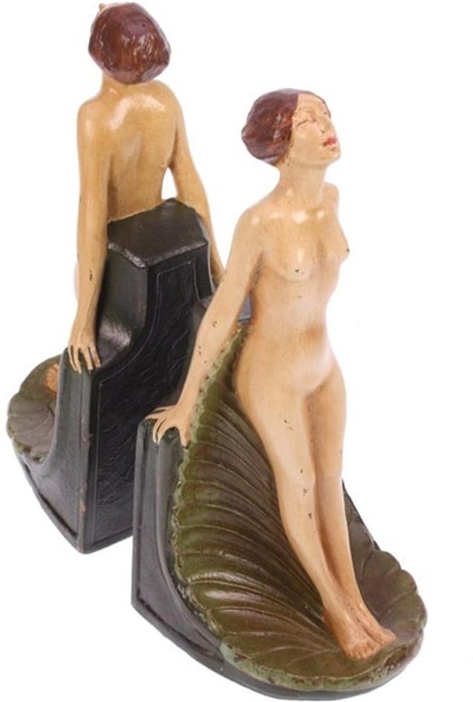 Dame+schelp boekensteunen s/2 22x9x22cm