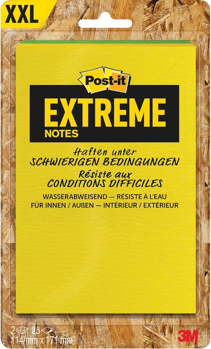 Post-it® Extreme Notes | ft 114 x 171 mm | 2 blokken van 25 blaadjes | geassorteerde kleuren