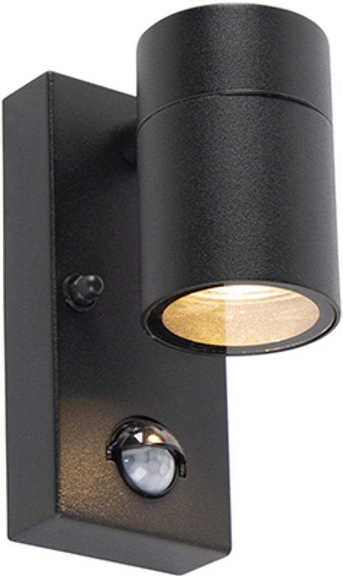 QAZQA solo - Moderne Wandlamp met Bewegingsmelder | Bewegingssensor | sensor voor buiten - 1 lichts - D 10.5 cm - Zwart - Buitenverlichting