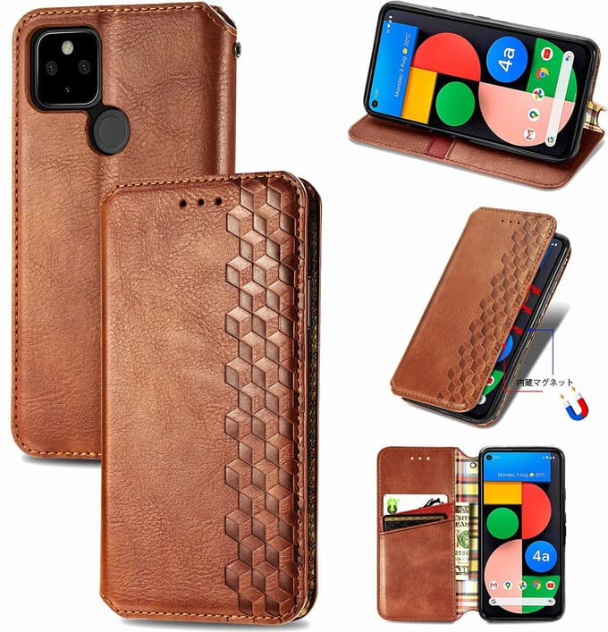 Luxe PU Lederen Ruitpatroon Wallet Case + Glas Screenprotector voor Google Pixel 5 _ Bruin