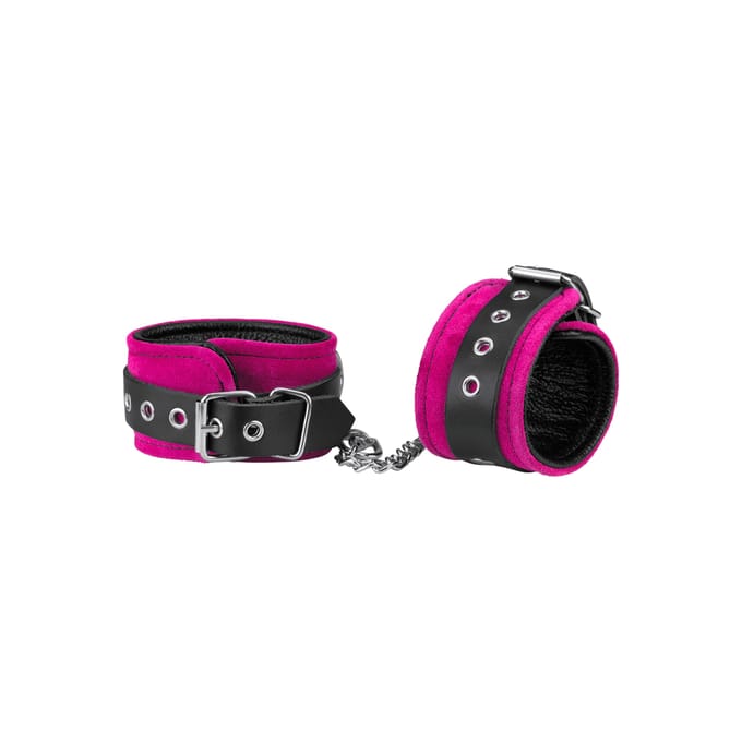 Rimba - Suede-lederen Polsboeien Met Ketting - Roze/Zwart