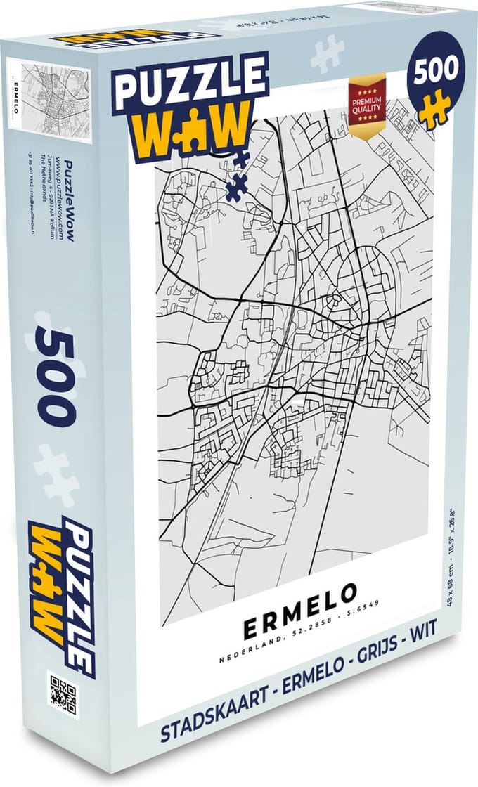 Puzzel Stadskaart - Ermelo - Grijs - Wit - Legpuzzel - Puzzel 500 stukjes - Plattegrond