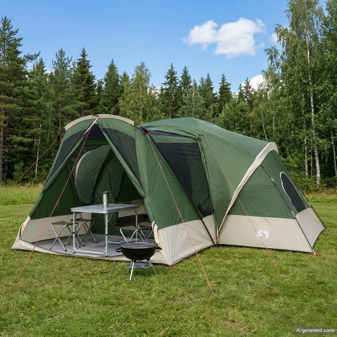 vidaXL - Kamer - Tent - met - Waterdichte - Regenfly - 10-persoons - Groen