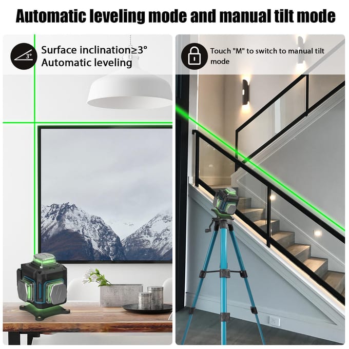 Multifunctionele 16 lijnen laserniveau 3 graden zelfnivellerende machine Oplaadbare lithiumbatterij nivellering veelkleurig