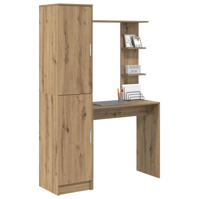 vidaXL - Bureau - met - plank - met - opslag - met - de - deur - 2 - st - Artisan - Eiken