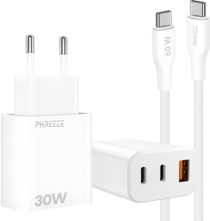 3 - Poorts snellader met usb C met usb A poorten - Incl. usb C naar usb C oplaadkabel 1m