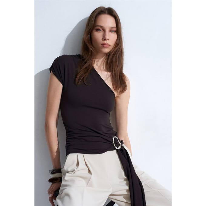 Slim Fit Off-Shoulder Jersey Blouse met Strikdetail