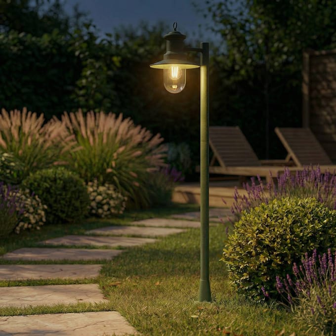 Lindby - Tuinpad verlichting - 1licht - Staal, glas - H: 110 cm - E27 - groen