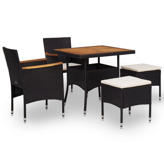 vidaXL - 5-delige - Tuinset - poly - rattan - en - acaciahout - zwart