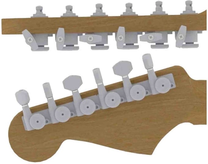 Hipshot HS6K1VEL0SS Vintage gitaar tuner upgrade kit, 6 inline Grip-Lock, closed satin staggered