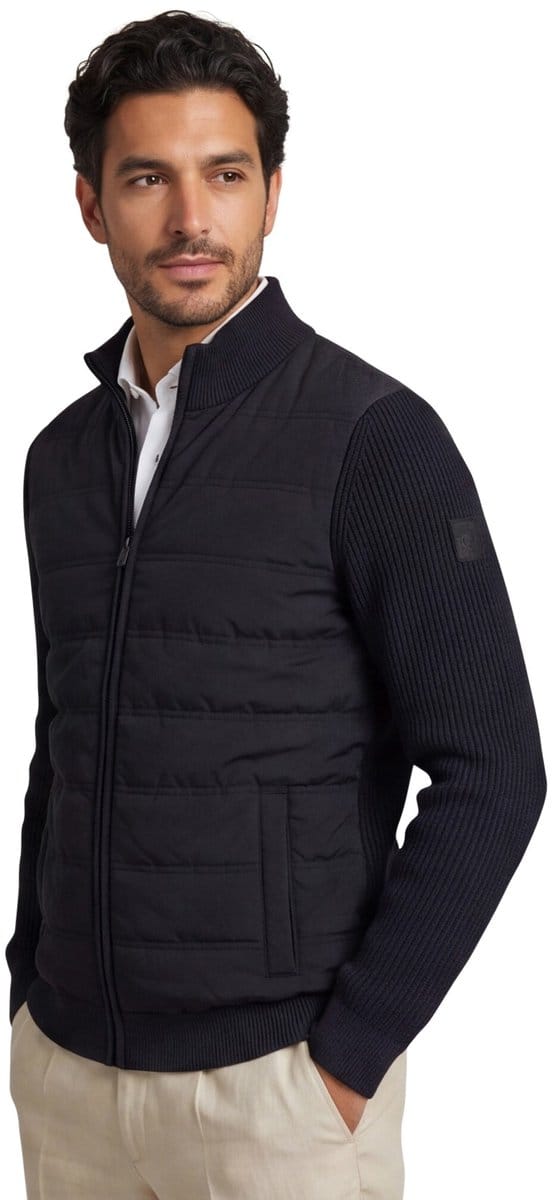 Donkerblauw outdoorvest Casa Moda zonder capuchon gebreide mouwen