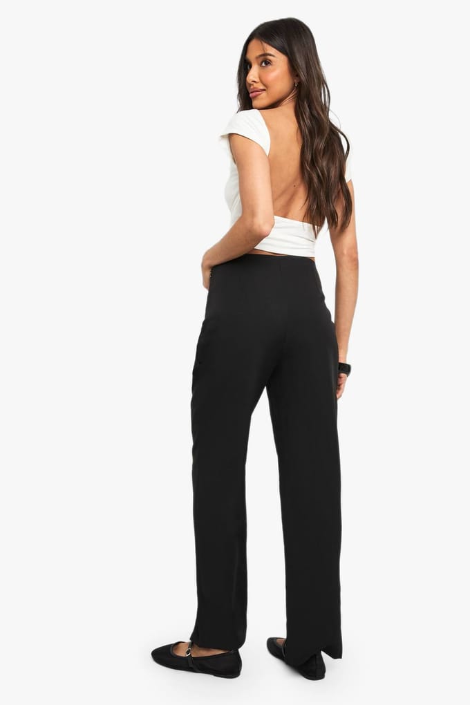 boohoo Dames Split Front Slim Fit Tailored Trousers | Zwart | Maat: 44