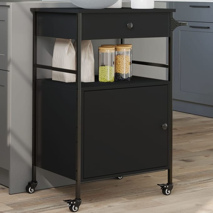 vidaXL - Keukentrolley - 56x43x89,5 - cm - bewerkt - hout - zwart