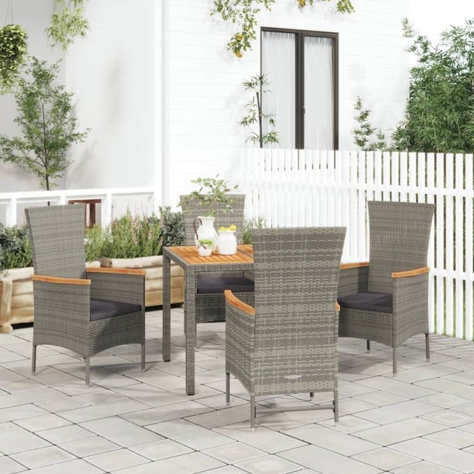 vidaXL - 5-delige - Tuinset - met - kussens - poly - rattan - grijs