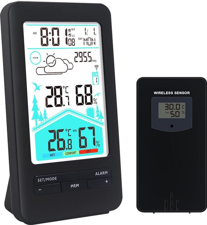 Draadloos Weerstation met Buitensensor: Thermometer, Hygrometer en Weersvoorspelling