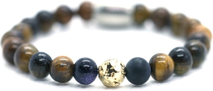 Heren armband tijgeroog - gold lava 6mm - IbizaMen