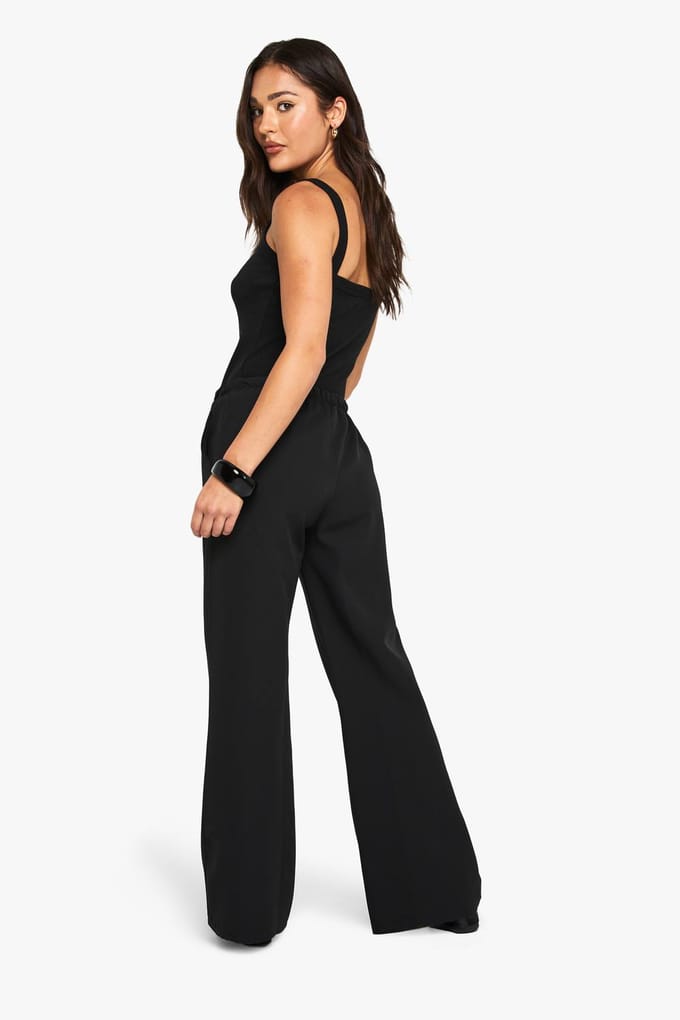 boohoo Dames Petite geweven broek met elastische taille en rechte pijpen | Black | Maat: 8