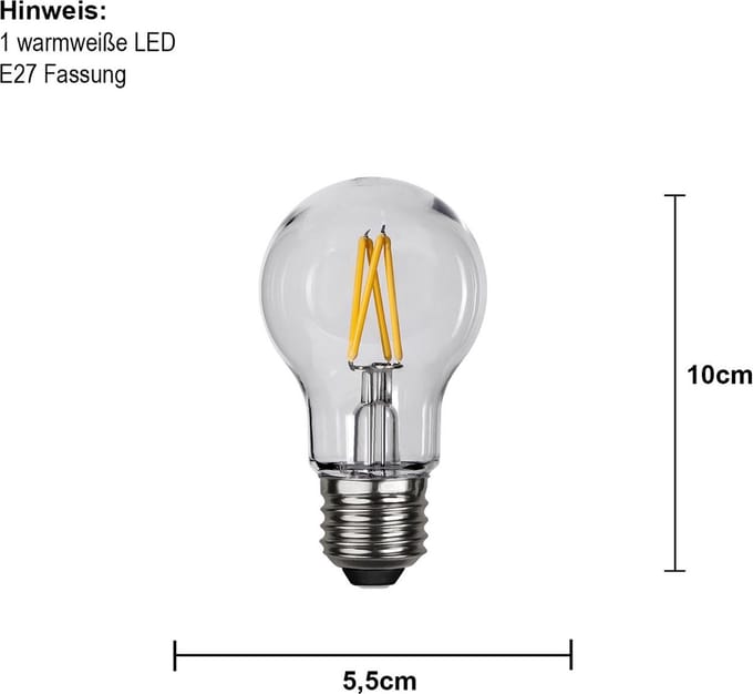 Prikkabel - Standaard bol - E27 - 2.4W - Extra Warm Wit - 2700K - Filament - Helder