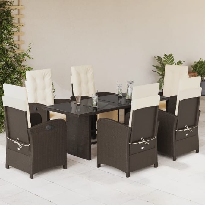 vidaXL - 7-delige - Tuinset - met - kussens - poly - rattan - bruin