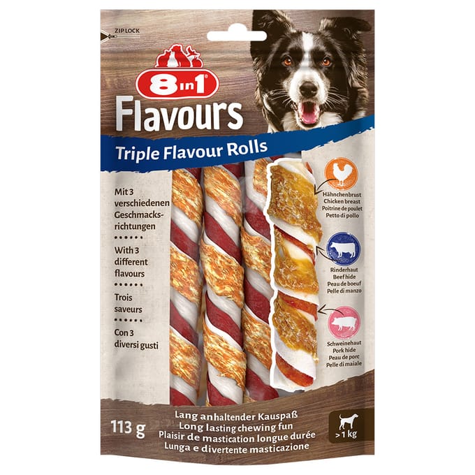 8in1 Triple Flavour Rolls Kauwsticks - Voordeelpakket: 3 x 3 Stuks
