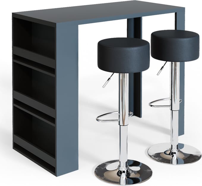 Vicco Bartafel set – 57 x 117 cm met 2 barkrukken Antraciet