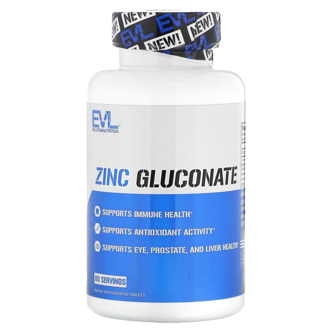 EVLution Nutrition, Gluconate de zinc, 76 mg, 60 comprimés