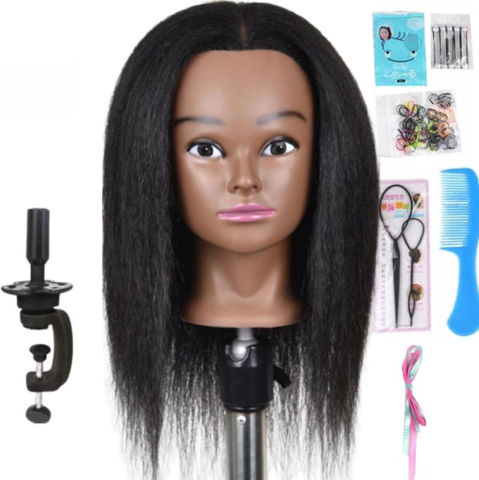 Kappershoofd Oefenhoofd Kaphoofd Kapperspop 100% Echt Haar - Kappers Pop Met statief en Styling Accessoires - 40 cm