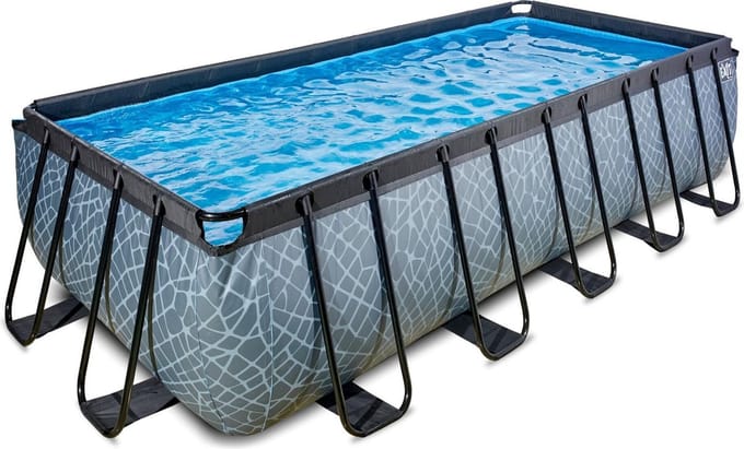 EXIT Stone Frame Zwembad 540x250x122cm - Opzetzwembad - met Filterpomp - Rechthoekig - Grijs