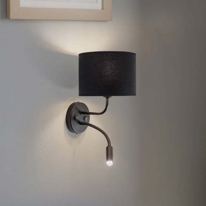 Duolla Wandlamp Roller, fluweel zwart, zwart, met leeslampje