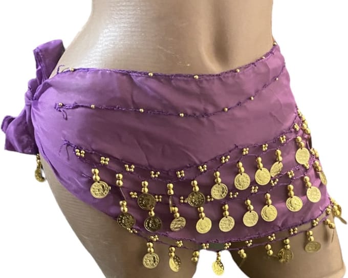 Sjaal met goud kleur muntjes paars
