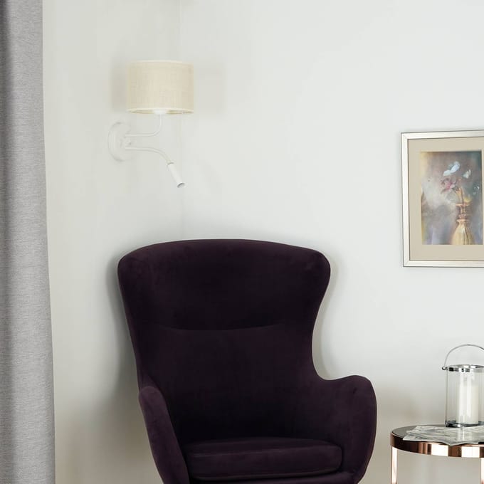 Duolla Wandlamp, jute, wit/beige, leeslampje
