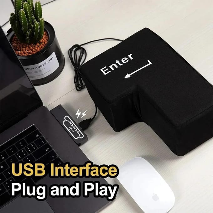 Grote USB Enter-toets Anti-stressknop Decompressiecomputer Elke Vent-kussensknop Desktopkussen Voor Kantoorwerker Programmeur gray