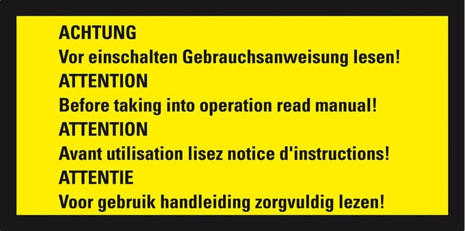 Handleiding lezen voor gebruik sticker, 4 talen 300 x 150 mm