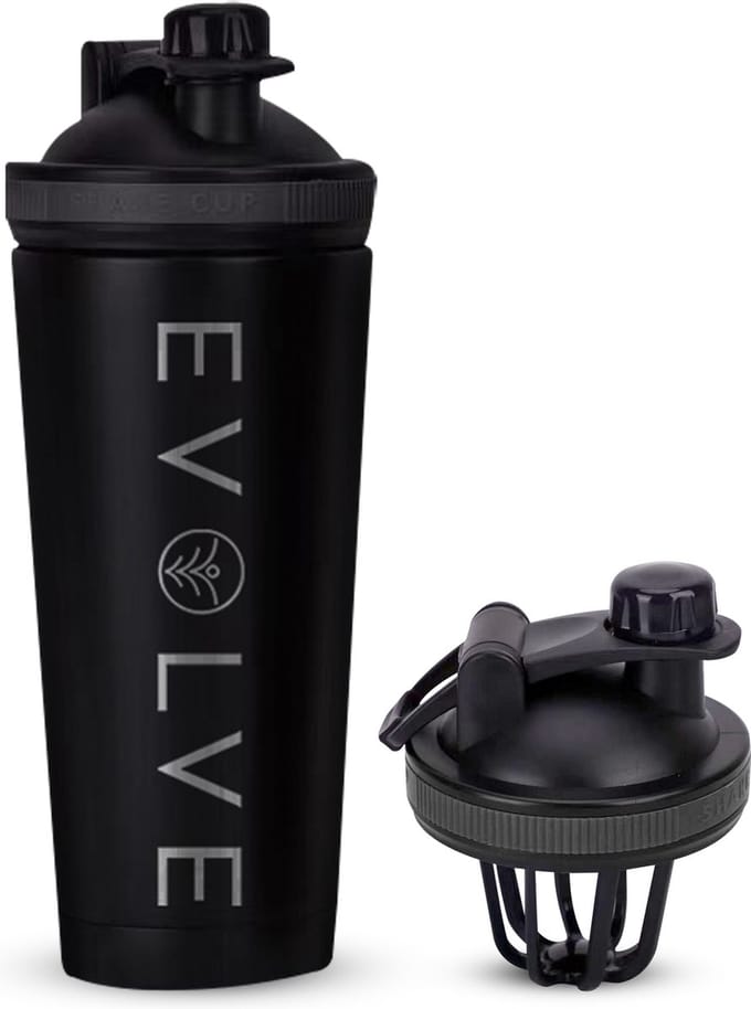 Fit Evolve® Premium RVS Shakebeker - Dubbelwandig Proteïne Shaker – Thermosfles - 720ml - Zwart