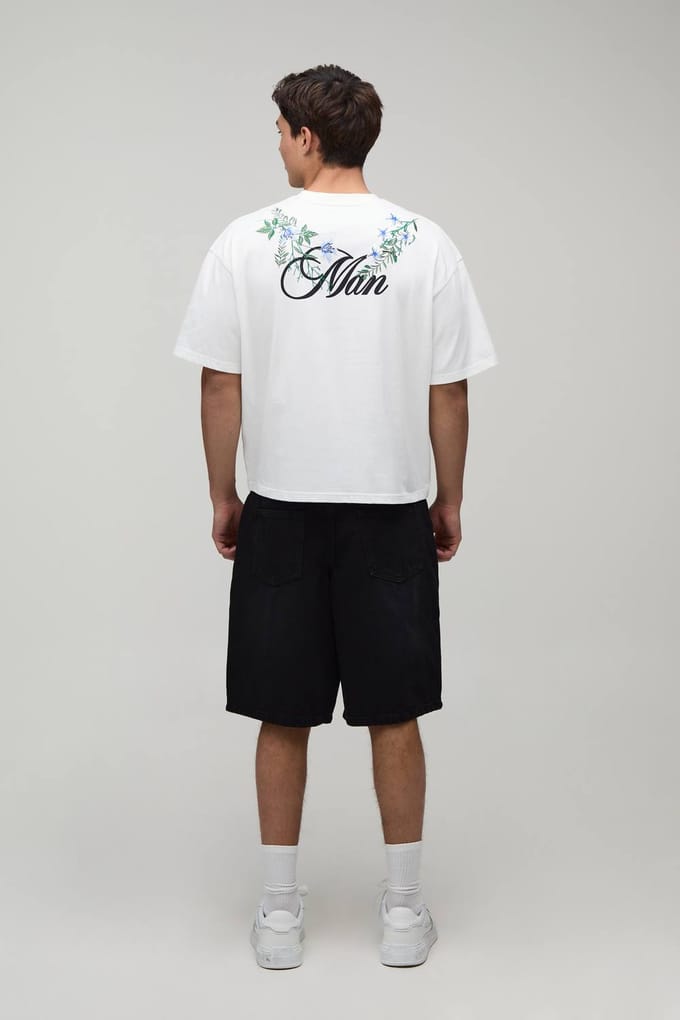 Oversized Boxy T-shirt Met Bloemenborduursels In Zwaar Katoen | White | Size Medium