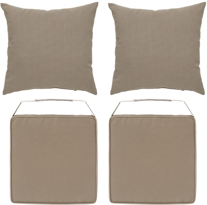 Hesperide 2x stoelkussen + 2x sierkussen - lichtbruin - polyester - uv/waterbestendig