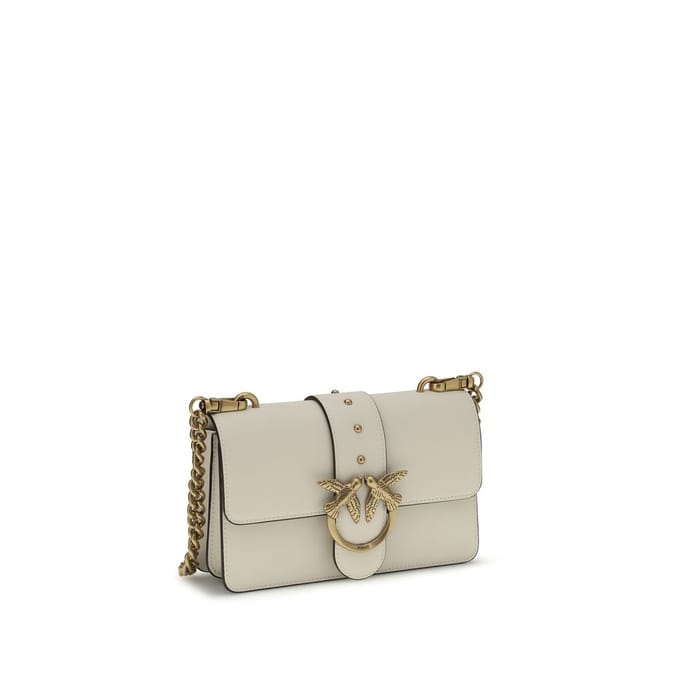 PINKO schoudertas Love One Mini ST. CL. Bianco Seta - Antique Gold crème