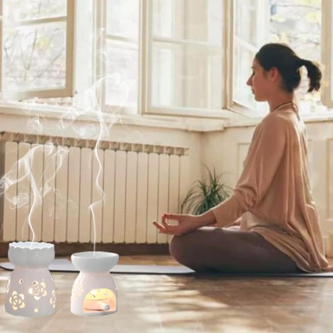 Keramische Geurlamp - Wit - Mini-theelichthouder - Oliebrander voor Wellness en Ontspanning