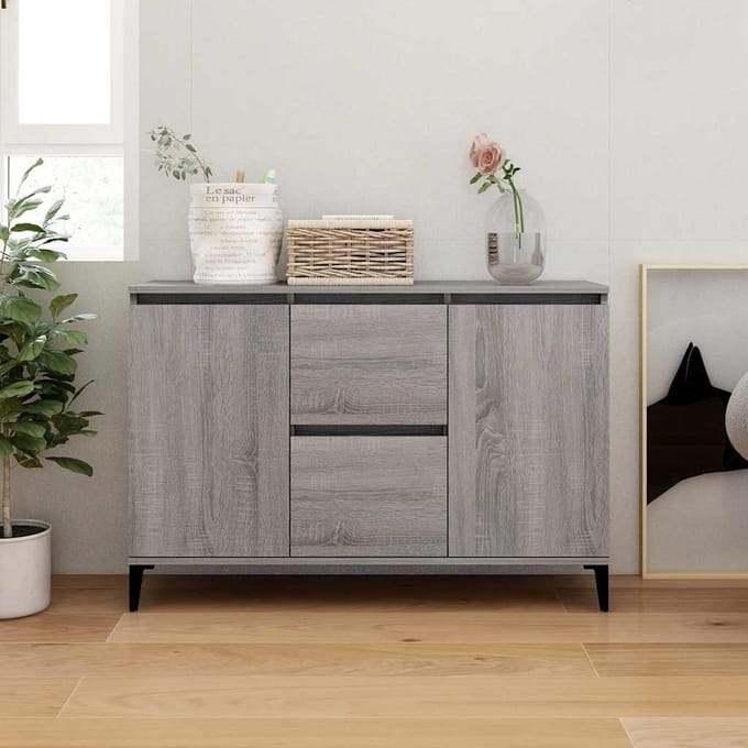 vidaXL - Dressoir - 102x35x70 - cm - bewerkt - hout - grijs - sonoma - eikenkleurig