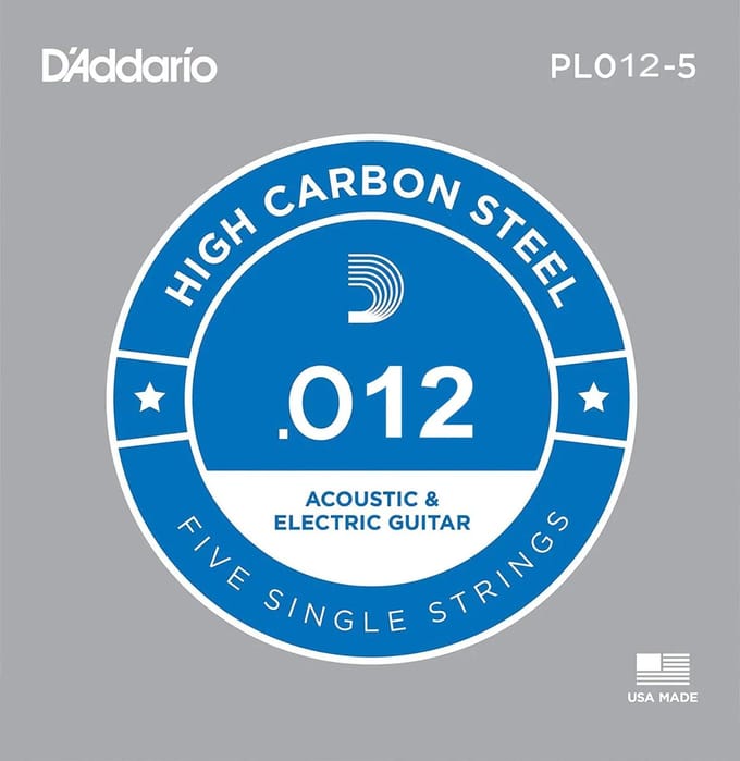 D'Addario PL012-5 Plain Steel Guitar Single String, .012 5-pack