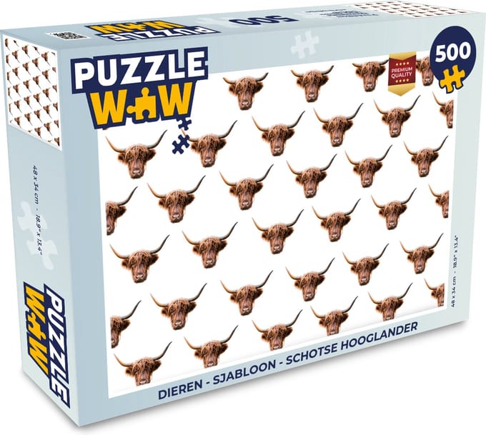 Puzzel Dieren - Sjabloon - Schotse hooglander - Legpuzzel - Puzzel 500 stukjes