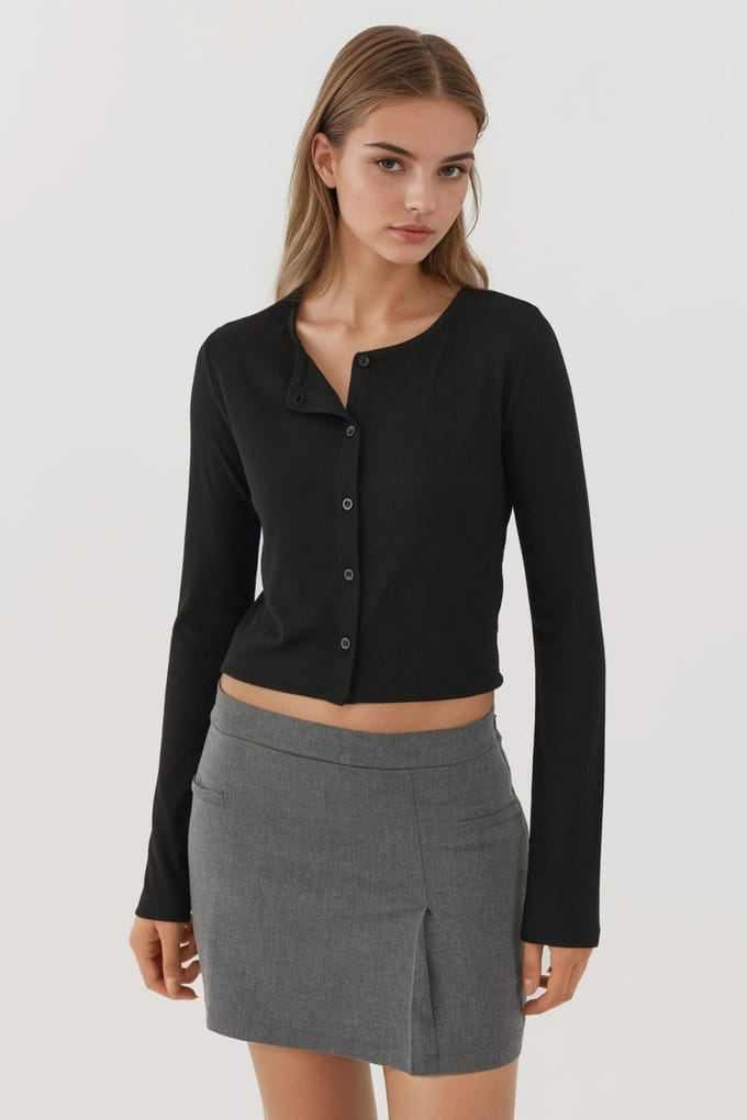 Ronde Hals Basis Viscose Gemengd Top met Knopen