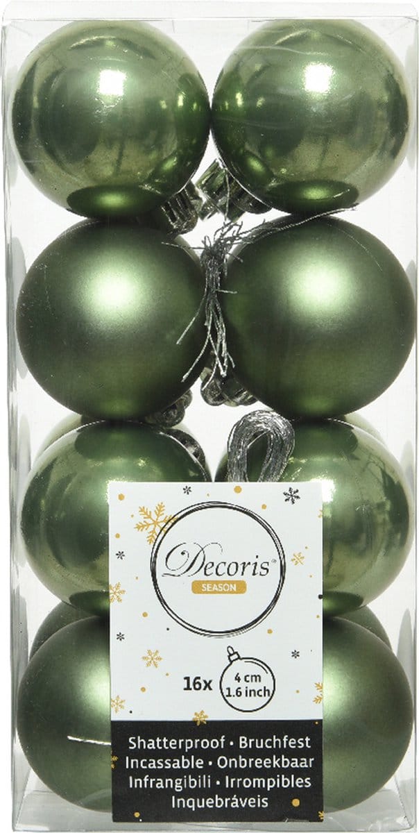 Decoris kleine kerstballen - 16x st - mosgroen - 4 cm - kunststof - kerstversiering
