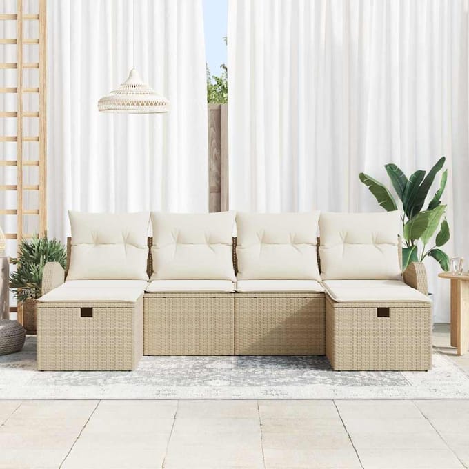 vidaXL - Bankstel - 6 - st - Beige - en - Crème - poly - rattan