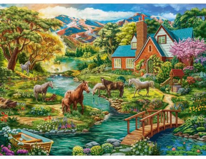 Castorland puzzel idyllisch huis paarden - 2000 stukjes legpuzzel.