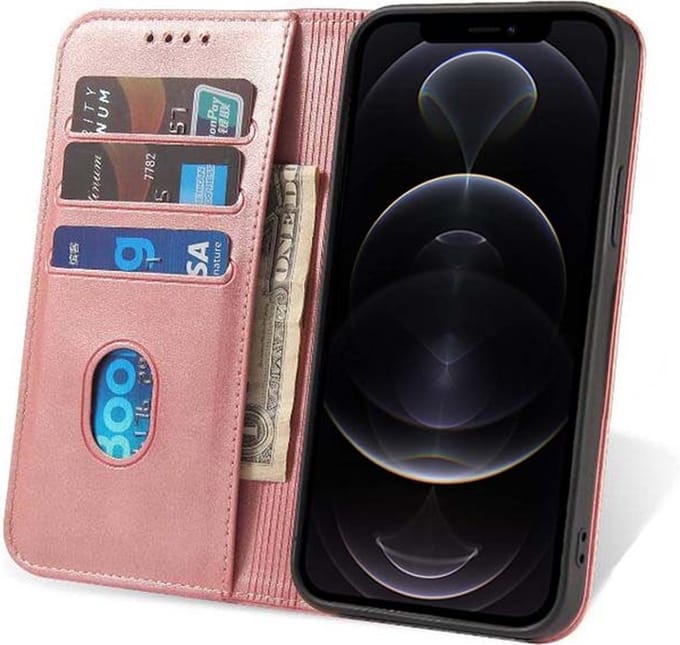 Smartphonica iPhone 12 Pro Max leren hoesje met magnetische sluiting - Roze geschikt voor iPhone 12 Pro Max