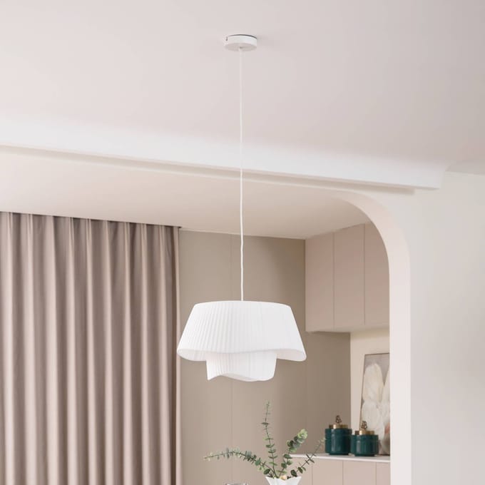 Lindby - Hanglamp - 1licht - IJzer, textiel - H: 19.8 cm - E27 - wit