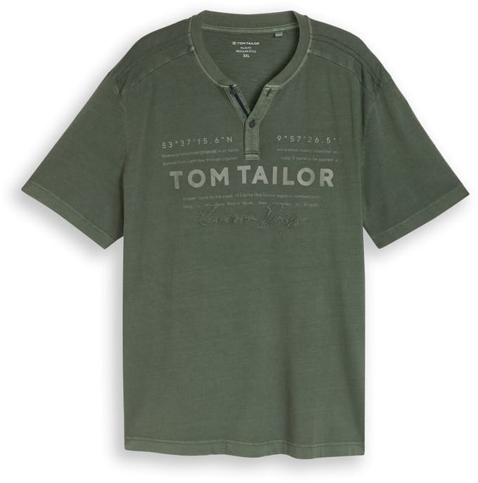 Tom Tailor - Plus Size - Henley-T-shirt in used-look - Maat 3XL - deep leaf green