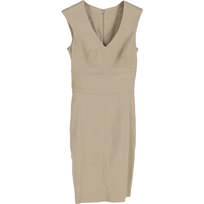 Joseph midi-jurk met V-hals in beige linnen