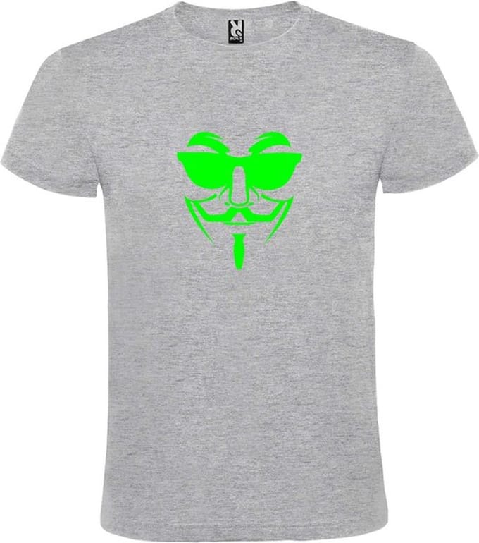 Grijs T shirt met print van " Vendetta " print Neon Groen size S